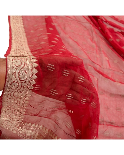 Sanskriti Vintage Dupatta Long Stole Pure Georgette Silk Dark Red Woven Brocade DC-51923-Dark Red-Zari Work-Pure Georgette Silk-5