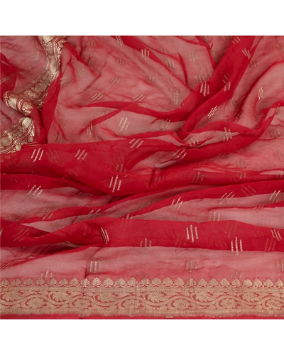 Sanskriti Vintage Dupatta Long Stole Pure Georgette Silk Dark Red Woven Brocade DC-51923-Dark Red-Zari Work-Pure Georgette Silk-6