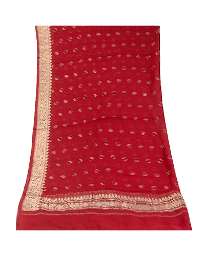 Sanskriti Vintage Dupatta Long Stole Pure Georgette Silk Dark Red Woven Brocade DC-51923-Dark Red-Zari Work-Pure Georgette Silk-8