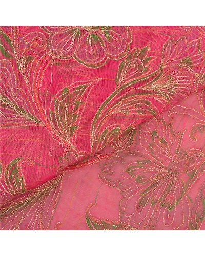 Sanskriti Vintage Dupatta Long Stole Art Silk Yellow Hijab Hand Beaded Scarves DC-51958-Yellow &amp; Pink-Sequins Work-Art (Artificial) Silk-4