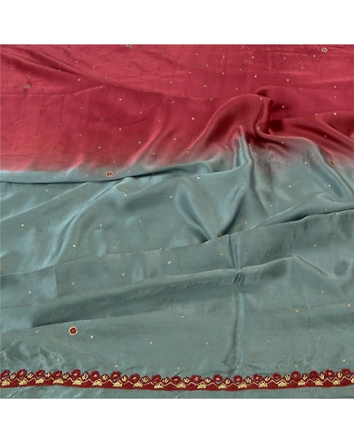 Sanskriti Vintage Dupatta Long Stole Pure Satin Silk Grey Hand Beaded Scarves DC-51961-Grey &amp; Dark Red-Zardozi Work-Pure Satin Silk-6