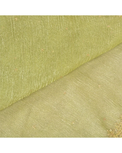 Sanskriti Vintage Dupatta Long Stole Tissue Green Hand Beaded Woven Scarves DC-51963-Green-Zardozi Work-Tissue-4