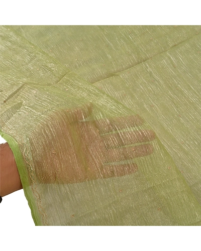 Sanskriti Vintage Dupatta Long Stole Tissue Green Hand Beaded Woven Scarves DC-51963-Green-Zardozi Work-Tissue-5