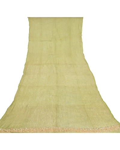 Sanskriti Vintage Dupatta Long Stole Tissue Green Hand Beaded Woven Scarves DC-51963-Green-Zardozi Work-Tissue-7