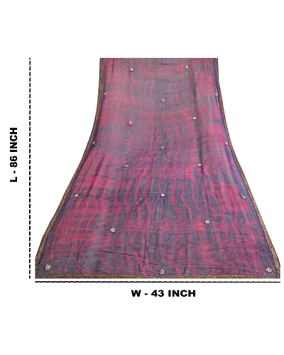 Sanskriti Vintage Dupatta Long Stole Georgette Purple Hand Beaded Tie-Dye Veil DC-51976-Purple &amp; Blue-Beaded Work-Georgette-1