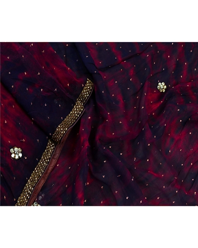 Sanskriti Vintage Dupatta Long Stole Georgette Purple Hand Beaded Tie-Dye Veil DC-51976-Purple &amp; Blue-Beaded Work-Georgette-3