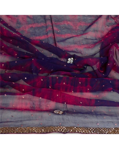 Sanskriti Vintage Dupatta Long Stole Georgette Purple Hand Beaded Tie-Dye Veil DC-51976-Purple &amp; Blue-Beaded Work-Georgette-6