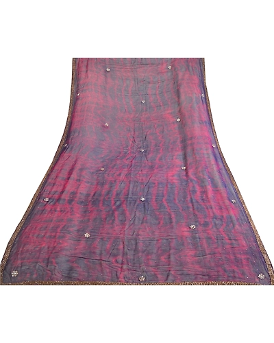 Sanskriti Vintage Dupatta Long Stole Georgette Purple Hand Beaded Tie-Dye Veil DC-51976-Purple &amp; Blue-Beaded Work-Georgette-7