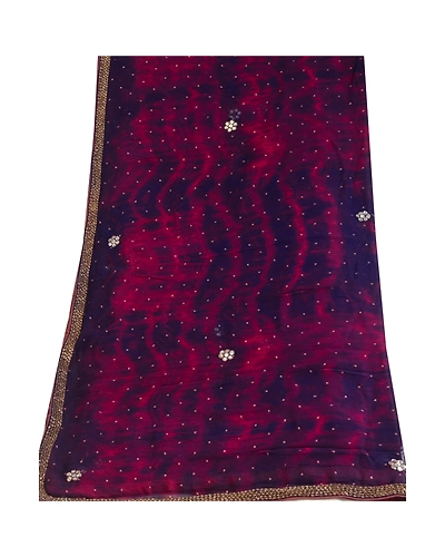 Sanskriti Vintage Dupatta Long Stole Georgette Purple Hand Beaded Tie-Dye Veil DC-51976-Purple &amp; Blue-Beaded Work-Georgette-8