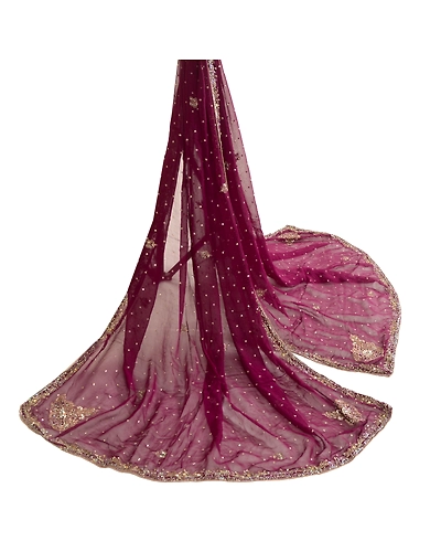 Sanskriti Vintage Dupatta Long Stole Pure Georgette Silk Wine Hand Beaded Hijab DC-51981-Shade Of Wine-Sequins Work-Pure Georgette Silk-2
