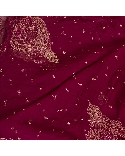 Sanskriti Vintage Dupatta Long Stole Pure Georgette Silk Wine Hand Beaded Hijab DC-51981-Shade Of Wine-Sequins Work-Pure Georgette Silk-4