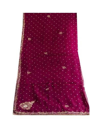 Sanskriti Vintage Dupatta Long Stole Pure Georgette Silk Wine Hand Beaded Hijab DC-51981-Shade Of Wine-Sequins Work-Pure Georgette Silk-8