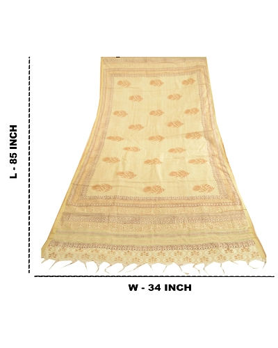 Sanskriti Vintage Dupatta Long Stole Cotton Silk Cream Block Printed Scarves DC-51988-Cream-Block Printed Work-Cotton Silk-1