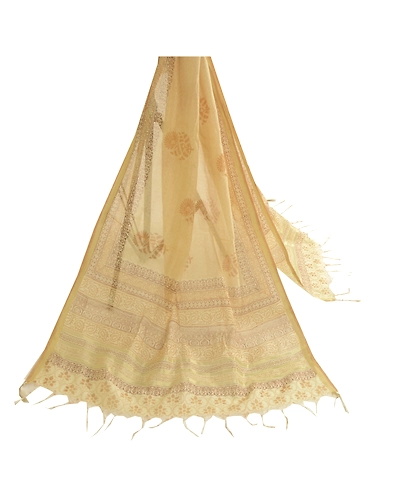 Sanskriti Vintage Dupatta Long Stole Cotton Silk Cream Block Printed Scarves DC-51988-Cream-Block Printed Work-Cotton Silk-2