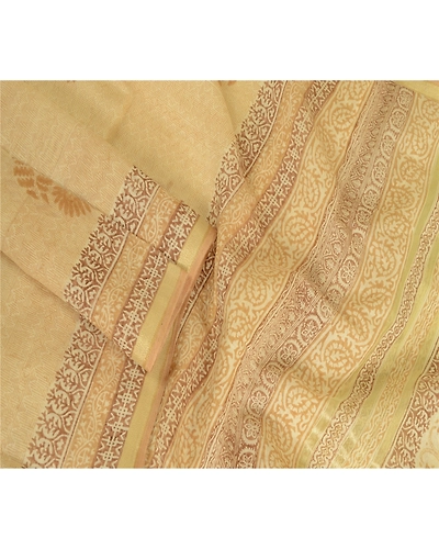 Sanskriti Vintage Dupatta Long Stole Cotton Silk Cream Block Printed Scarves DC-51988-Cream-Block Printed Work-Cotton Silk-3