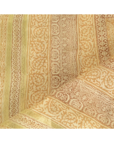 Sanskriti Vintage Dupatta Long Stole Cotton Silk Cream Block Printed Scarves DC-51988-Cream-Block Printed Work-Cotton Silk-4
