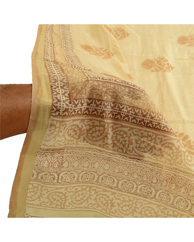 Sanskriti Vintage Dupatta Long Stole Cotton Silk Cream Block Printed Scarves DC-51988-Cream-Block Printed Work-Cotton Silk-5