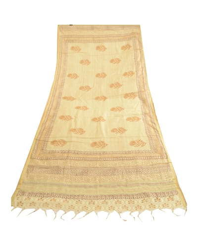 Sanskriti Vintage Dupatta Long Stole Cotton Silk Cream Block Printed Scarves DC-51988-Cream-Block Printed Work-Cotton Silk-7