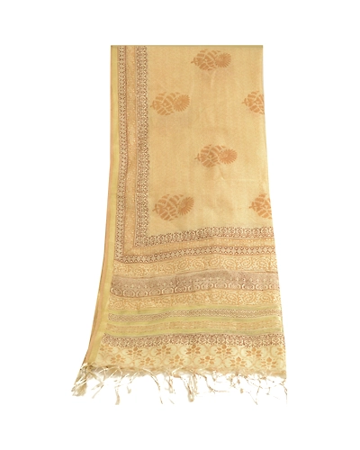 Sanskriti Vintage Dupatta Long Stole Cotton Silk Cream Block Printed Scarves DC-51988-Cream-Block Printed Work-Cotton Silk-8
