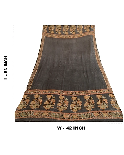 Sanskriti Vintage Dupatta Long Stole Georgette Black Hand Beaded Kantha Scarves DC-51993-Black-Thread Work-Georgette-1