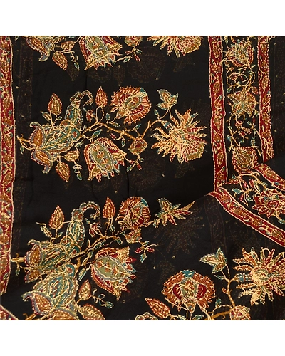 Sanskriti Vintage Dupatta Long Stole Georgette Black Hand Beaded Kantha Scarves DC-51993-Black-Thread Work-Georgette-4