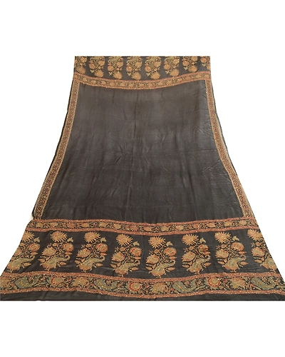 Sanskriti Vintage Dupatta Long Stole Georgette Black Hand Beaded Kantha Scarves DC-51993-Black-Thread Work-Georgette-7