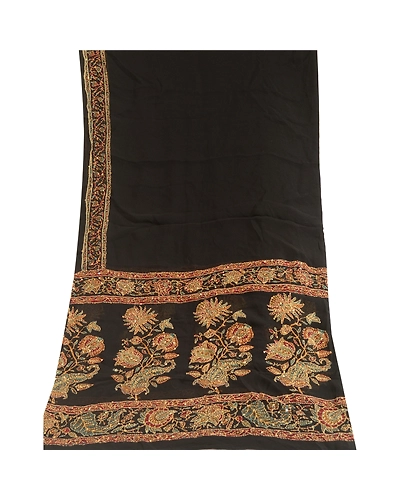 Sanskriti Vintage Dupatta Long Stole Georgette Black Hand Beaded Kantha Scarves DC-51993-Black-Thread Work-Georgette-8