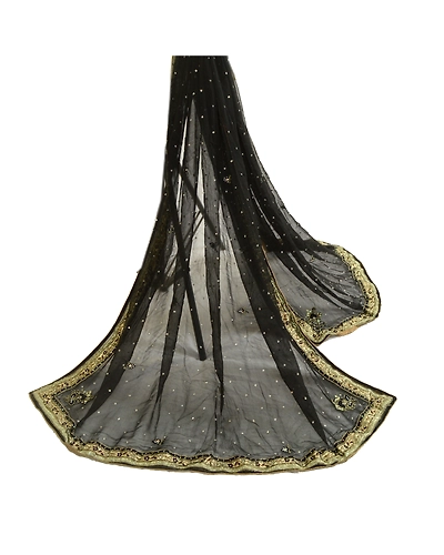 Sanskriti Vintage Black Long Dupatta Stole Pure Chiffon Silk Hand Beaded Scarves DC-51997-Black-Sequins Work-Pure Chiffon Silk-3