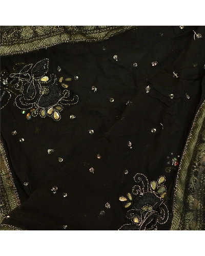 Sanskriti Vintage Black Long Dupatta Stole Pure Chiffon Silk Hand Beaded Scarves DC-51997-Black-Sequins Work-Pure Chiffon Silk-5