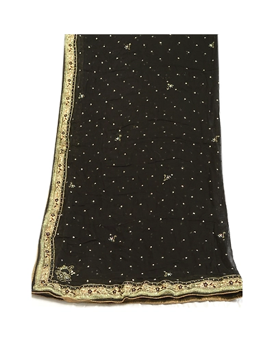 Sanskriti Vintage Black Long Dupatta Stole Pure Chiffon Silk Hand Beaded Scarves DC-51997-Black-Sequins Work-Pure Chiffon Silk-9
