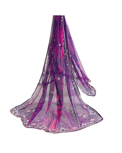 Sanskriti Vintage Purple Dupatta Long Stole Pure Chiffon Silk Handmade Tie-Dye DC-52014-Purple &amp; Pink-Beaded Work-Pure Chiffon Silk-2