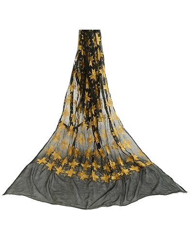 Sanskriti Vintage Black Long Dupatta Stole Chiffon Handmade Bagh Phulkari Veil DC-52027-Black-Thread Work-Chiffon-2