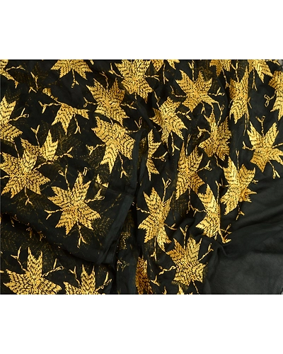Sanskriti Vintage Black Long Dupatta Stole Chiffon Handmade Bagh Phulkari Veil DC-52027-Black-Thread Work-Chiffon-3