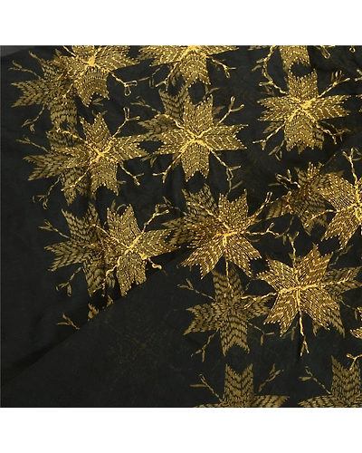 Sanskriti Vintage Black Long Dupatta Stole Chiffon Handmade Bagh Phulkari Veil DC-52027-Black-Thread Work-Chiffon-4