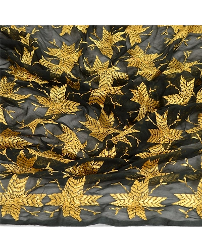Sanskriti Vintage Black Long Dupatta Stole Chiffon Handmade Bagh Phulkari Veil DC-52027-Black-Thread Work-Chiffon-6