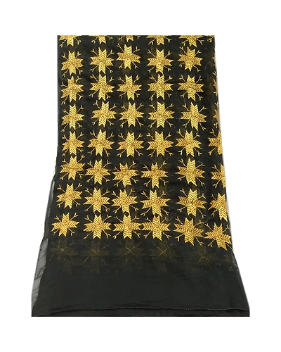 Sanskriti Vintage Black Long Dupatta Stole Chiffon Handmade Bagh Phulkari Veil DC-52027-Black-Thread Work-Chiffon-8