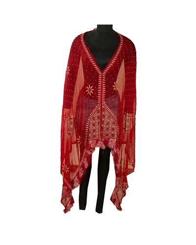 Sanskriti Vintage Red long Dupatta Stole Pure Chiffon Silk Hand Beaded Scarves DC-52032-Red-Beaded Work-Pure Chiffon Silk-2