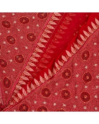 Sanskriti Vintage Red long Dupatta Stole Pure Chiffon Silk Hand Beaded Scarves DC-52032-Red-Beaded Work-Pure Chiffon Silk-5