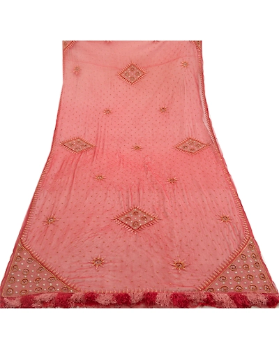 Sanskriti Vintage Red long Dupatta Stole Pure Chiffon Silk Hand Beaded Scarves DC-52032-Red-Beaded Work-Pure Chiffon Silk-8