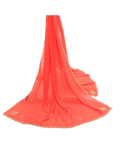 Sanskriti Vintage Peach Long Dupatta Stole Pure Georgette Silk Hand Beaded Veil DC-52034-Peach-Zardozi Work-Pure Georgette Silk-3