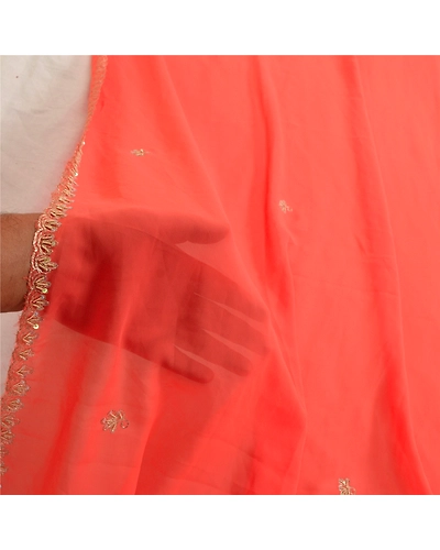 Sanskriti Vintage Peach Long Dupatta Stole Pure Georgette Silk Hand Beaded Veil DC-52034-Peach-Zardozi Work-Pure Georgette Silk-6