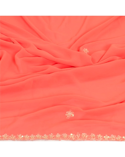 Sanskriti Vintage Peach Long Dupatta Stole Pure Georgette Silk Hand Beaded Veil DC-52034-Peach-Zardozi Work-Pure Georgette Silk-7