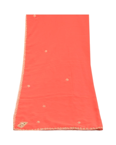 Sanskriti Vintage Peach Long Dupatta Stole Pure Georgette Silk Hand Beaded Veil DC-52034-Peach-Zardozi Work-Pure Georgette Silk-9