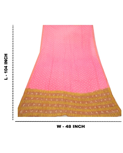 Sanskriti Vintage Pink Long Dupatta Stole Georgette Bandhani Woven Wrap Scarves DC-52046-Pink &amp; Brown-Bandhani Work-Georgette-2