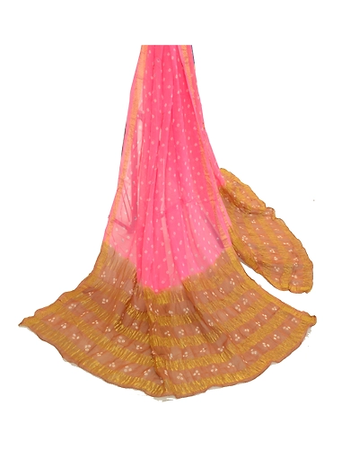 Sanskriti Vintage Pink Long Dupatta Stole Georgette Bandhani Woven Wrap Scarves DC-52046-Pink &amp; Brown-Bandhani Work-Georgette-3