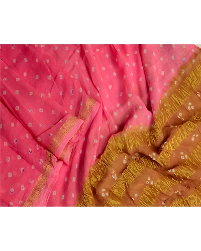 Sanskriti Vintage Pink Long Dupatta Stole Georgette Bandhani Woven Wrap Scarves DC-52046-Pink &amp; Brown-Bandhani Work-Georgette-4