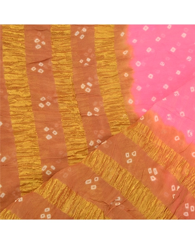 Sanskriti Vintage Pink Long Dupatta Stole Georgette Bandhani Woven Wrap Scarves DC-52046-Pink &amp; Brown-Bandhani Work-Georgette-5