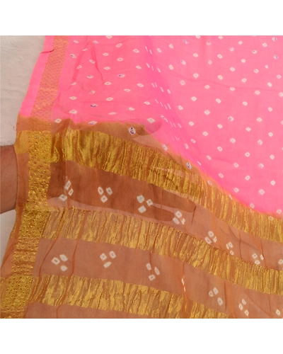 Sanskriti Vintage Pink Long Dupatta Stole Georgette Bandhani Woven Wrap Scarves DC-52046-Pink &amp; Brown-Bandhani Work-Georgette-6