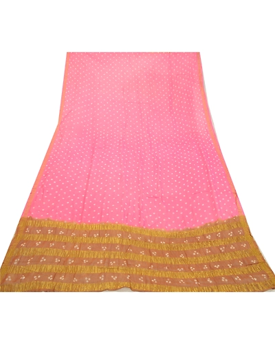 Sanskriti Vintage Pink Long Dupatta Stole Georgette Bandhani Woven Wrap Scarves DC-52046-Pink &amp; Brown-Bandhani Work-Georgette-8