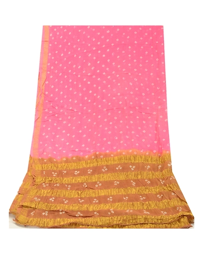 Sanskriti Vintage Pink Long Dupatta Stole Georgette Bandhani Woven Wrap Scarves DC-52046-Pink &amp; Brown-Bandhani Work-Georgette-9